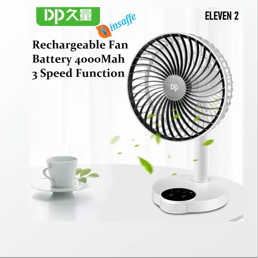 "DP 7626 Rechargeable Table Fan (4000mAh Battery, 3-Speed Function) – Modern and portable design, ideal for power outages and personal use.